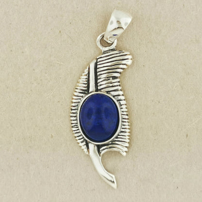 Feather of Ma'at Pendant in Sterling Silver with Lapis Lazuli, Egyptian Feather Pendant, Egyptian Goddess Pendant, Goddess of Truth Pendant, Silver Egyptian Feather Pendant, Silver Ma’at Pendant, Egyptian Silver Pendant, Silver Gemstone Egyptian Feather Pendant