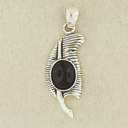 Feather of Ma'at Pendant in Sterling Silver with Dark Amethyst, Egyptian Feather Pendant, Egyptian Goddess Pendant, Goddess of Truth Pendant, Silver Egyptian Feather Pendant, Silver Ma’at Pendant, Egyptian Silver Pendant, Silver Gemstone Egyptian Feather Pendant