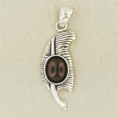 Feather of Ma'at Pendant in Sterling Silver with Garnet, Egyptian Feather Pendant, Egyptian Goddess Pendant, Goddess of Truth Pendant, Silver Egyptian Feather Pendant, Silver Ma’at Pendant, Egyptian Silver Pendant, Silver Gemstone Egyptian Feather Pendant