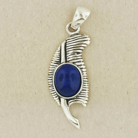 Feather of Ma'at Pendant in Sterling Silver with Lapis Lazuli, Egyptian Feather Pendant, Egyptian Goddess Pendant, Goddess of Truth Pendant, Silver Egyptian Feather Pendant, Silver Ma’at Pendant, Egyptian Silver Pendant, Silver Gemstone Egyptian Feather Pendant