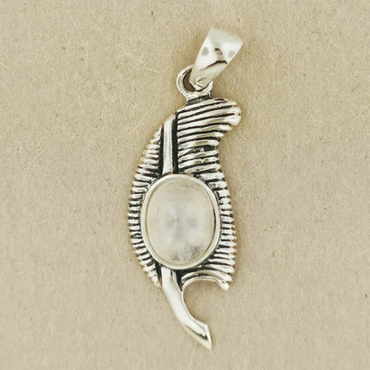 Feather of Ma'at Pendant in Sterling Silver with Rainbow Moonstone, Egyptian Feather Pendant, Egyptian Goddess Pendant, Goddess of Truth Pendant, Silver Egyptian Feather Pendant, Silver Ma’at Pendant, Egyptian Silver Pendant, Silver Gemstone Egyptian Feather Pendant