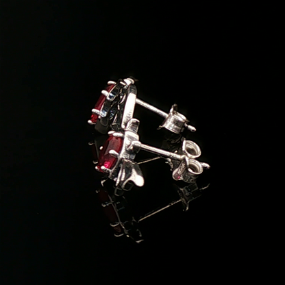 Silver Gothic Bat Wing Stud Earrings with Oval Imitation Birthstones