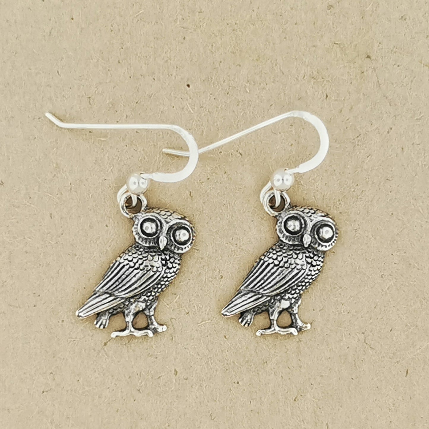 Hellenic Owl Earrings in Sterling Silver, Silver Owl Earrings, Hellenic Owl Earrings, Owl Of Athena Earrings, Silver Owls Earrings, Silver Owl Charms, Owl Of Wisdom Earrings, Small Owl Earrings, Owl Charm Earrings, Barn Owl Earrings, Owl Lover Gift