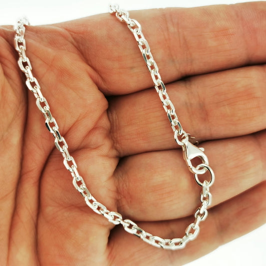 Chaîne de style câble ovale en argent sterling de 3,5 mm taille diamant