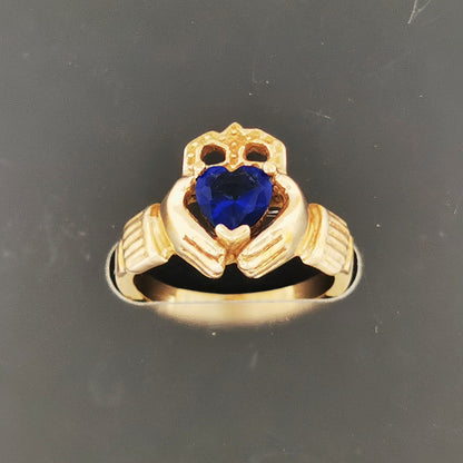 Claddagh Ring with September Birthstone Heart in Antique Bronze, Irish Celtic Claddagh Ring with Gemstone, Ladies Celtic Claddagh Ring with Gemstone, Birthstone Claddagh Ring