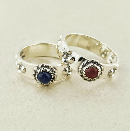 Matching Howl and Sophie Rings in Sterling Silver with Cabochon Birthstones