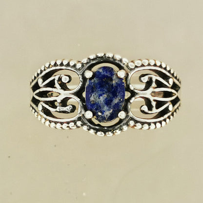 Gothic Style Filigree Ring with Gemstone in Sterling Silver
