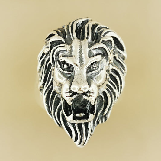 Large Lion Head Ring in Sterling Silver - Le Dragon Argenté