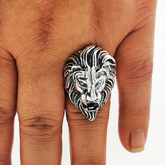 Large Lion Head Ring in Sterling Silver - Le Dragon Argenté
