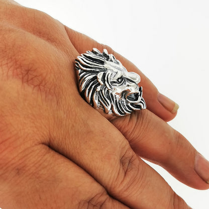 Large Lion Head Ring in Sterling Silver - Le Dragon Argenté