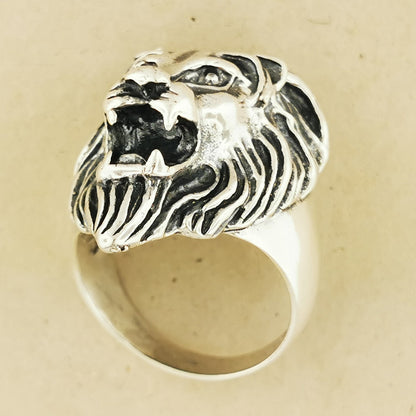 Large Lion Head Ring in Sterling Silver - Le Dragon Argenté