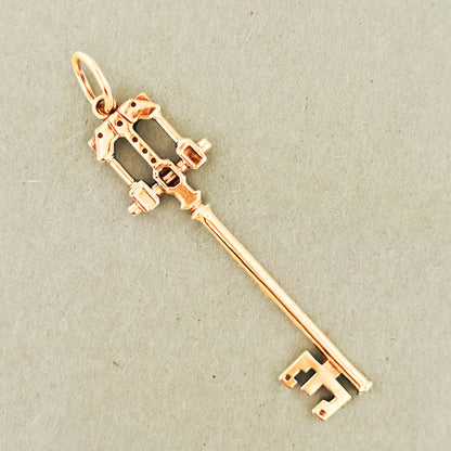 Master Defender Keyblade Pendant in pink gold, Master Defender Keyblade Pendant, gold Keyblade Pendant,  gold Keyblade Pendant, Kingdom Hearts Jewellery, Kingdom Hearts Jewelry, Gamer Geek Pendant, Video Game Pendant, gold Video Game Pendant, gold Key Pendant, keyblade pendant, kingdom hearts pendant
