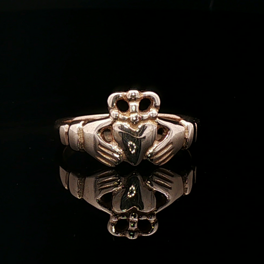 Medium Curled Crown Claddagh Ring in Sterling Silver or Antique Bronze - Le Dragon Argenté