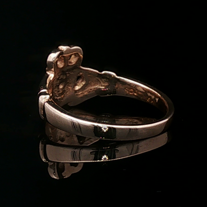 Medium Curled Crown Claddagh Ring in Sterling Silver or Antique Bronze - Le Dragon Argenté