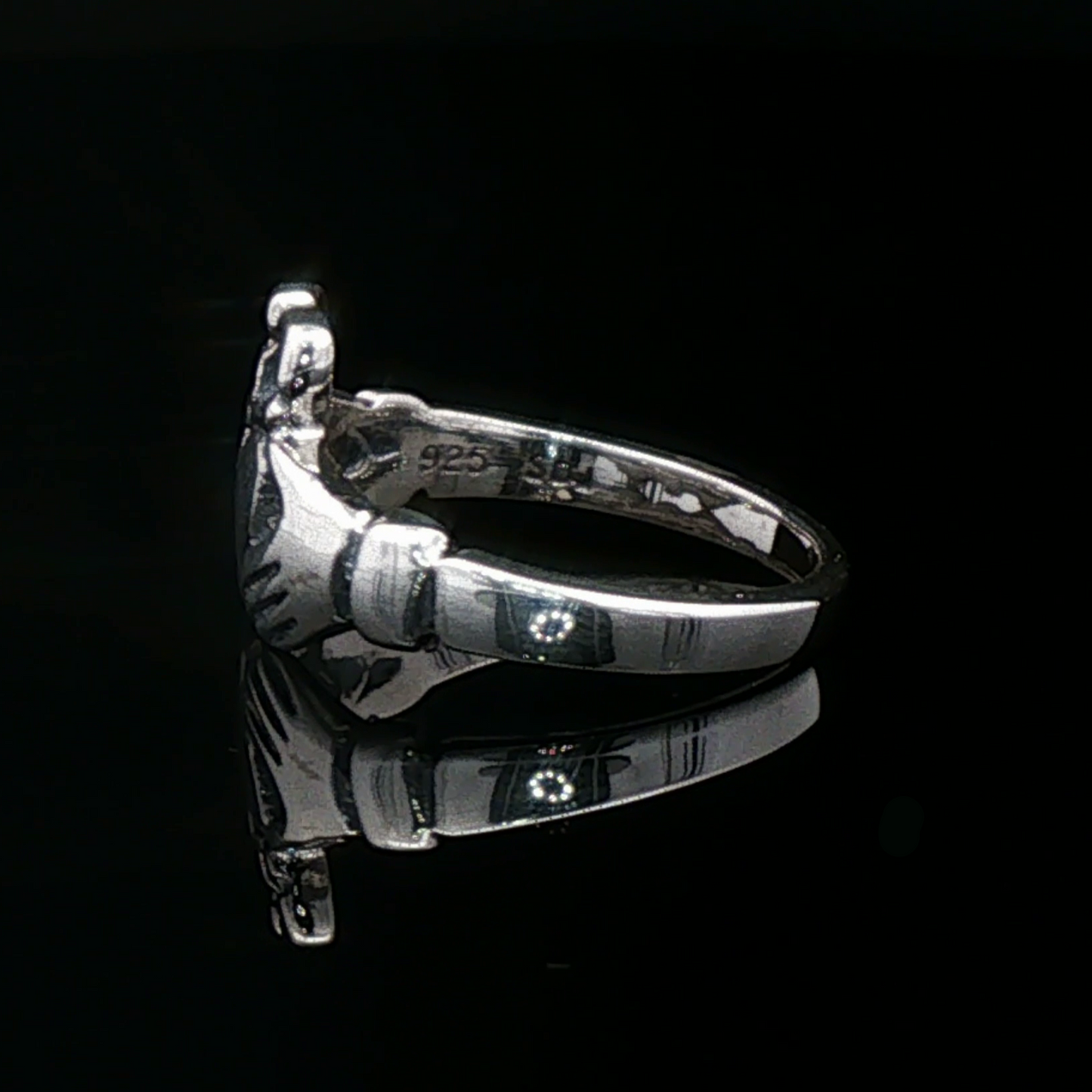 Medium Curled Crown Claddagh Ring in Sterling Silver or Antique Bronze - Le Dragon Argenté