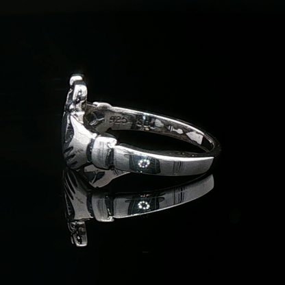 Medium Curled Crown Claddagh Ring in Sterling Silver or Antique Bronze - Le Dragon Argenté
