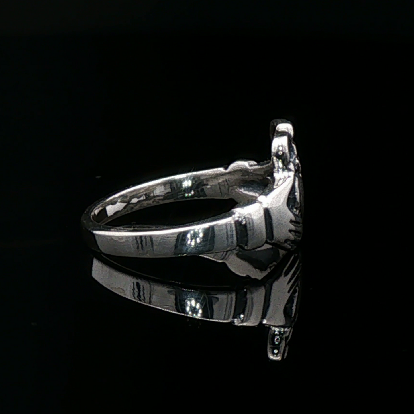 Medium Curled Crown Claddagh Ring in Sterling Silver or Antique Bronze - Le Dragon Argenté