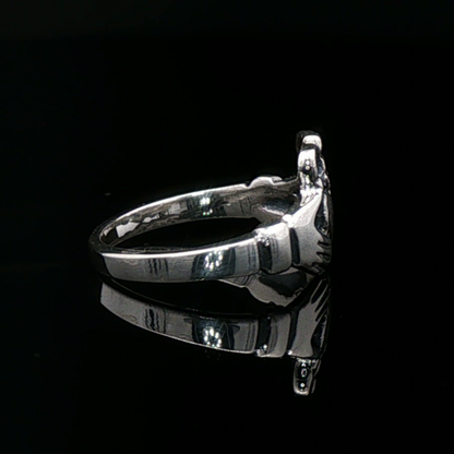 Medium Curled Crown Claddagh Ring in Sterling Silver or Antique Bronze - Le Dragon Argenté