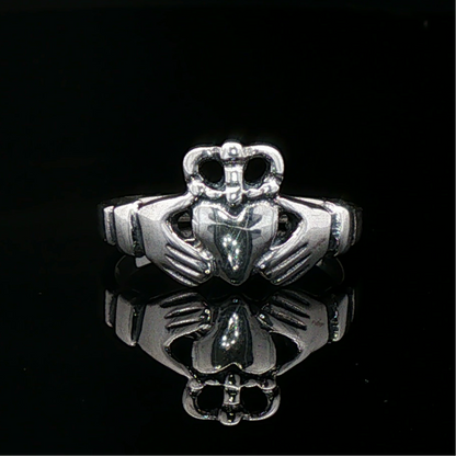Medium Curled Crown Claddagh Ring in Sterling Silver or Antique Bronze - Le Dragon Argenté