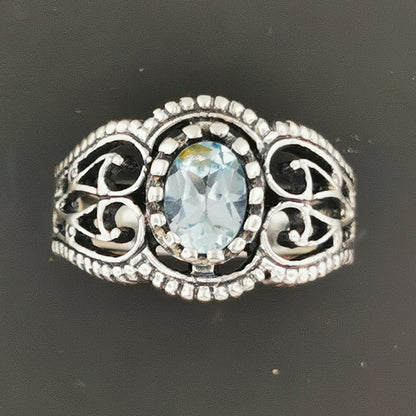 Vintage Style Filigree Birthstone Ring in Sterling Silver