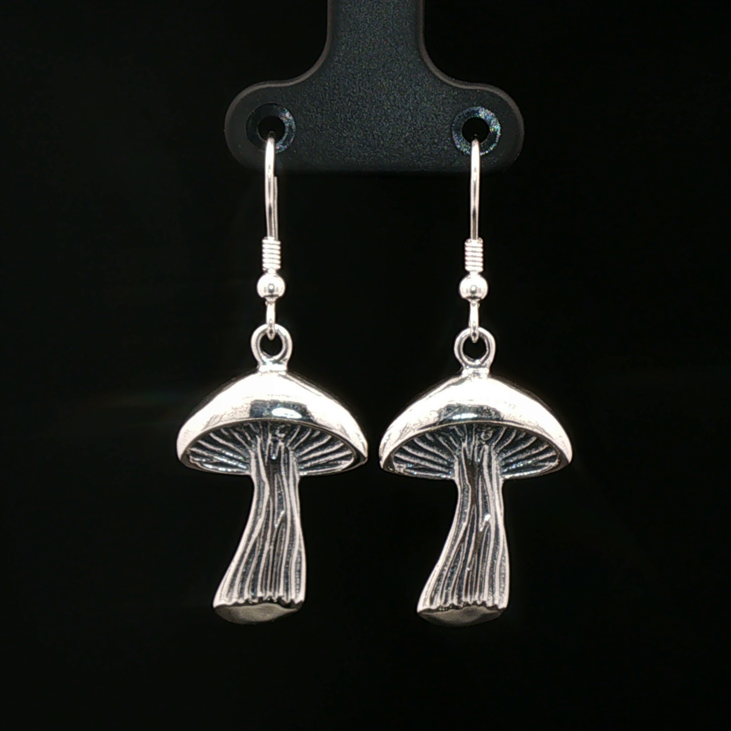 Textured Mushroom Dangle Earrings in Sterling Silver - Le Dragon Argenté