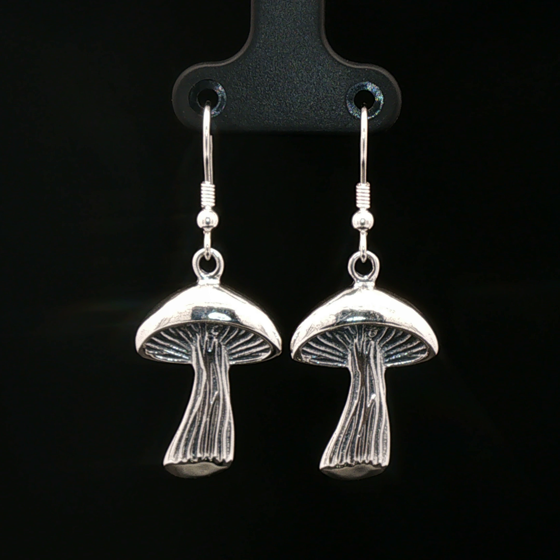 Textured Mushroom Dangle Earrings in Sterling Silver - Le Dragon Argenté
