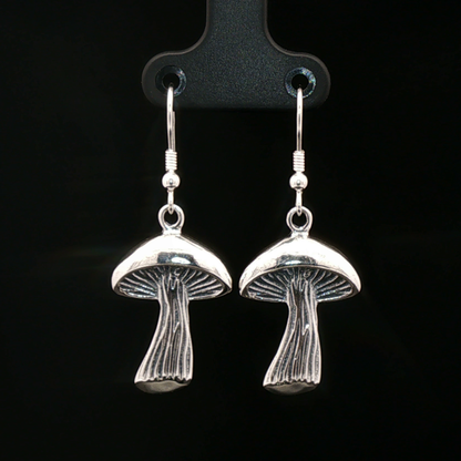 Textured Mushroom Dangle Earrings in Sterling Silver - Le Dragon Argenté