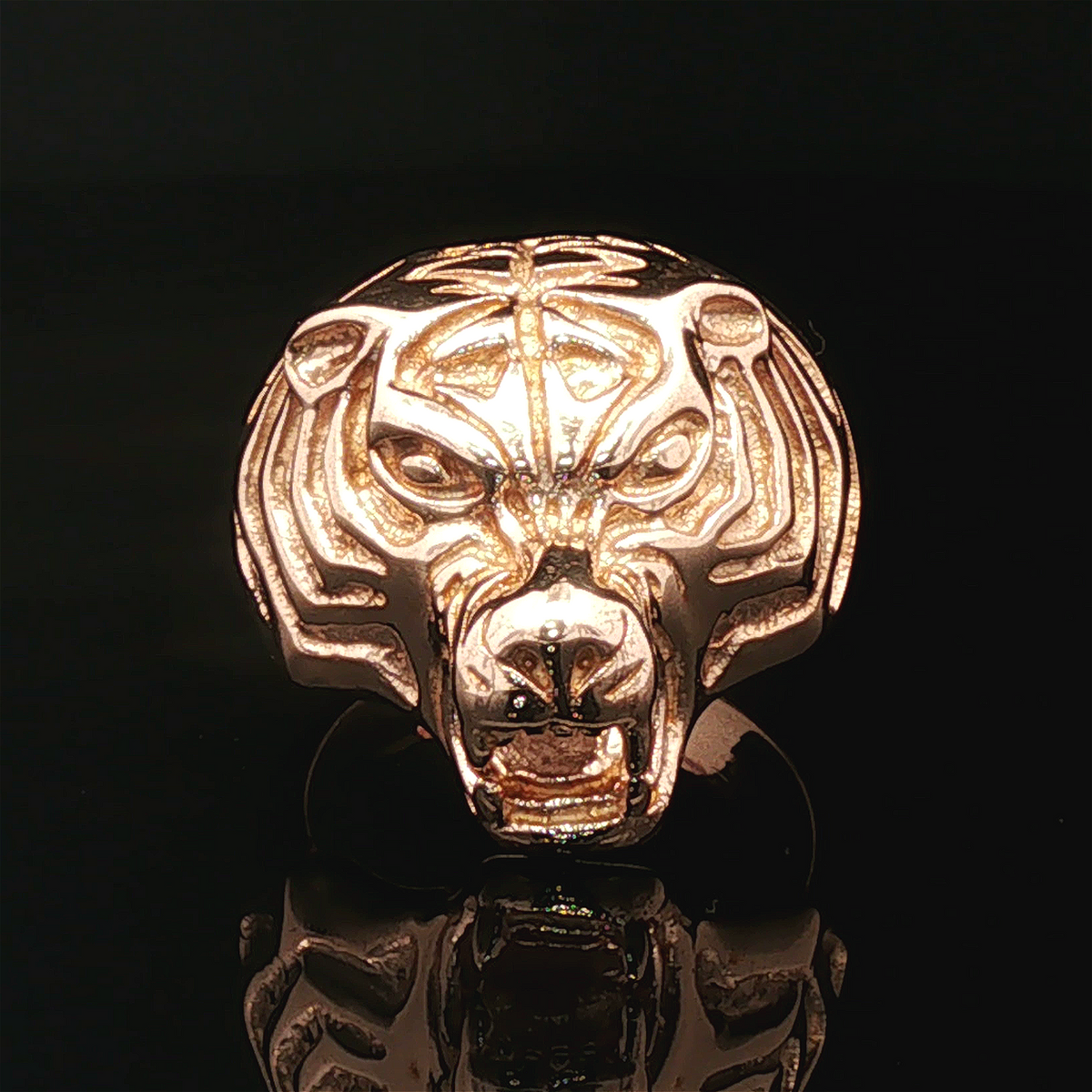 Tiger Head Signet Ring in Antique Bronze - Le Dragon Argenté