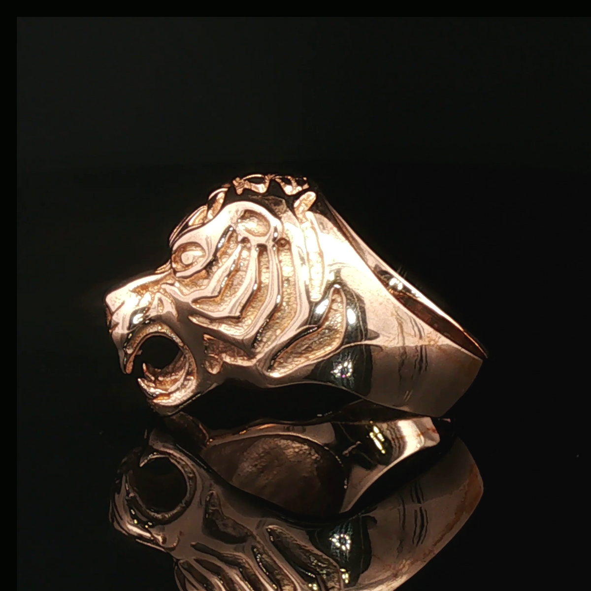 Tiger Head Signet Ring in Antique Bronze - Le Dragon Argenté