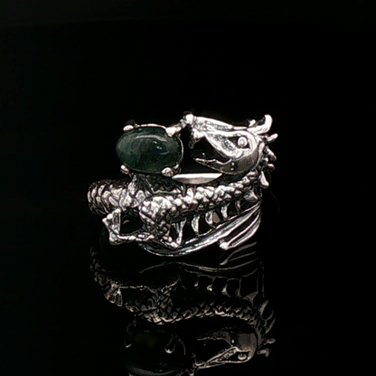 Gemstone Dragon Ring in sterling silver with Moss Agate by Le Dragon Argenté