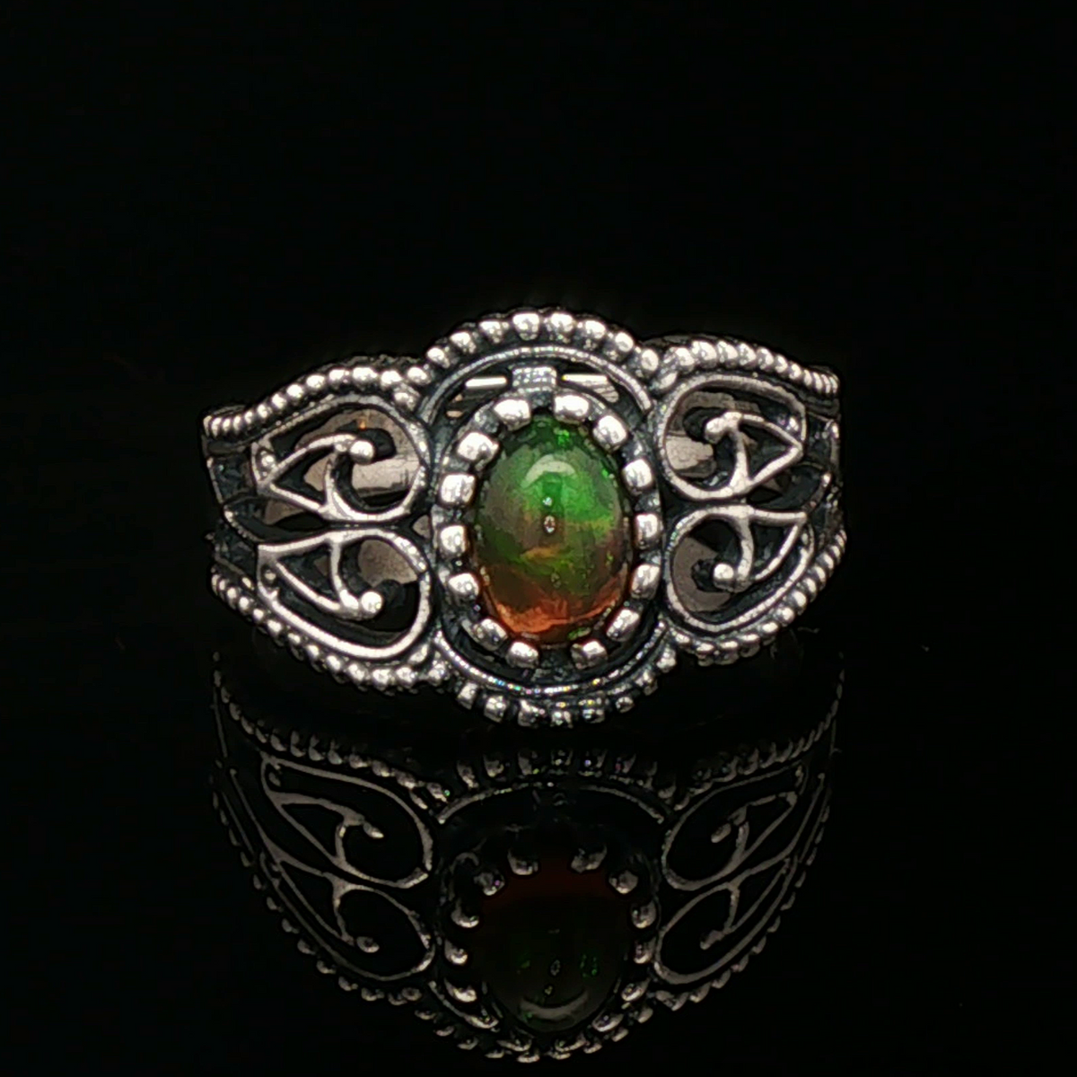 Vintage Style Filigree with Ethiopian Opal in Sterling Silver or Antique Bronze - Le Dragon Argenté