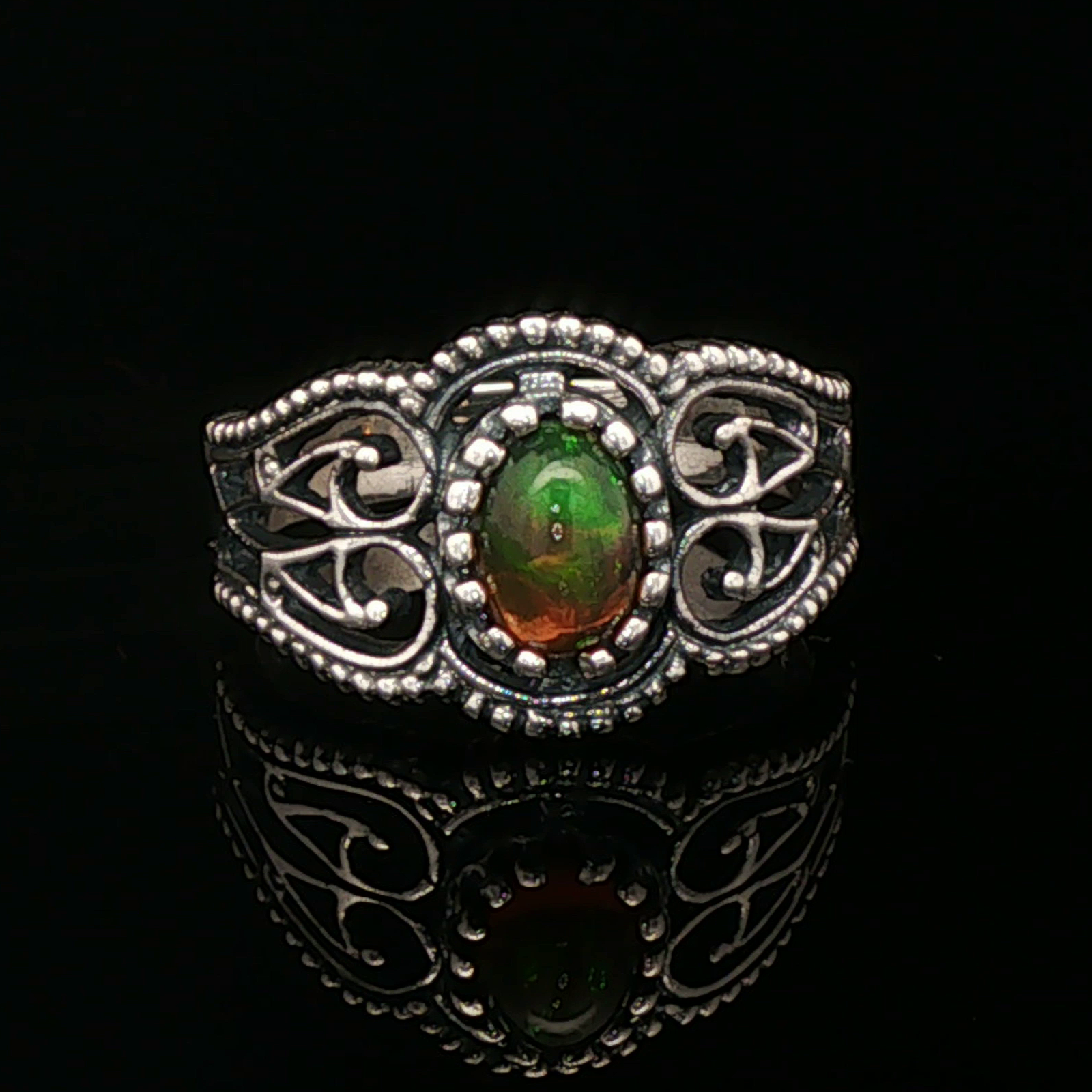 Vintage Style Filigree with Ethiopian Opal in Sterling Silver or Antique Bronze - Le Dragon Argenté