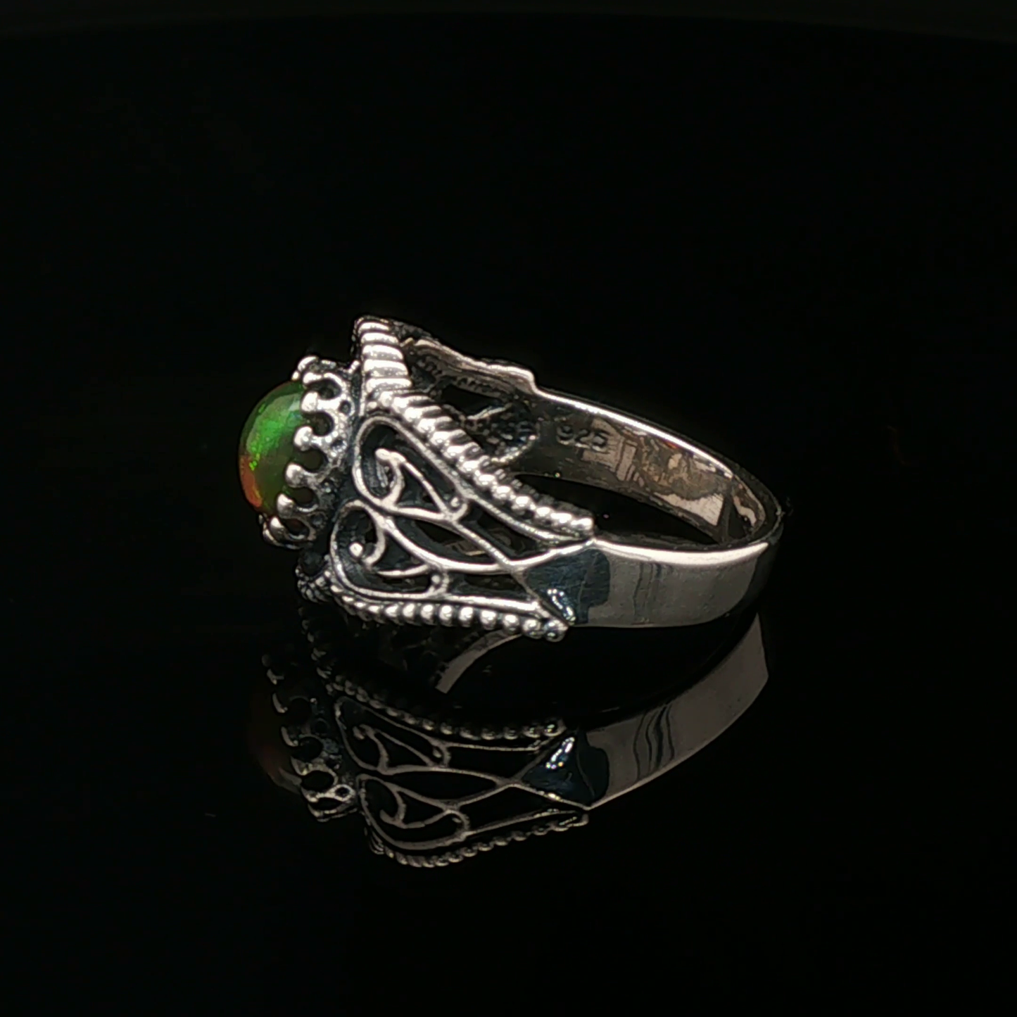 Vintage Style Filigree with Ethiopian Opal in Sterling Silver or Antique Bronze - Le Dragon Argenté
