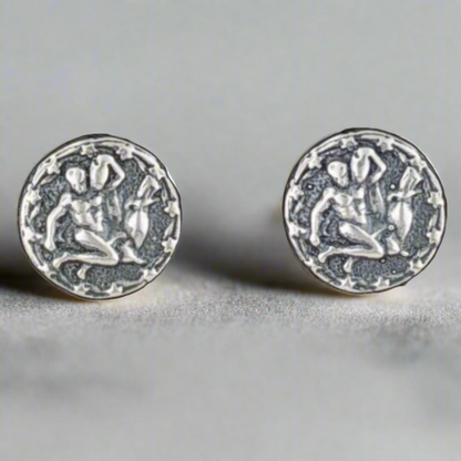 Sterling Silver Zodiac Stud Earrings Aquarius, Silver Zodiac Earrings, Silver Astrology Earrings, Silver Aquarius Studs, Silver Aquarius Stud Earrrings, Silver Aquarius Earrings, Vintage Zodiac Earrings, 1950s Style Earrings, 1950s Style Zodiac Earrings, Aquarius Earring Gift, Gifts For Aquarius, Star Chart Earrings