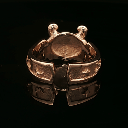 Adjustable Celtic owl ring in antique bronze with intricate Celtic knotwork and owl detailing by Le Dragon Argenté.