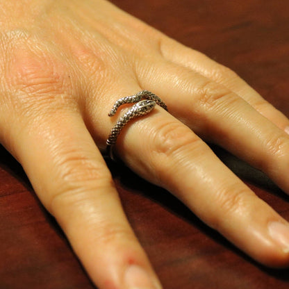 Adjustable Coiled Snake Ring in Sterling Silver or Antique Bronze - Le Dragon Argenté