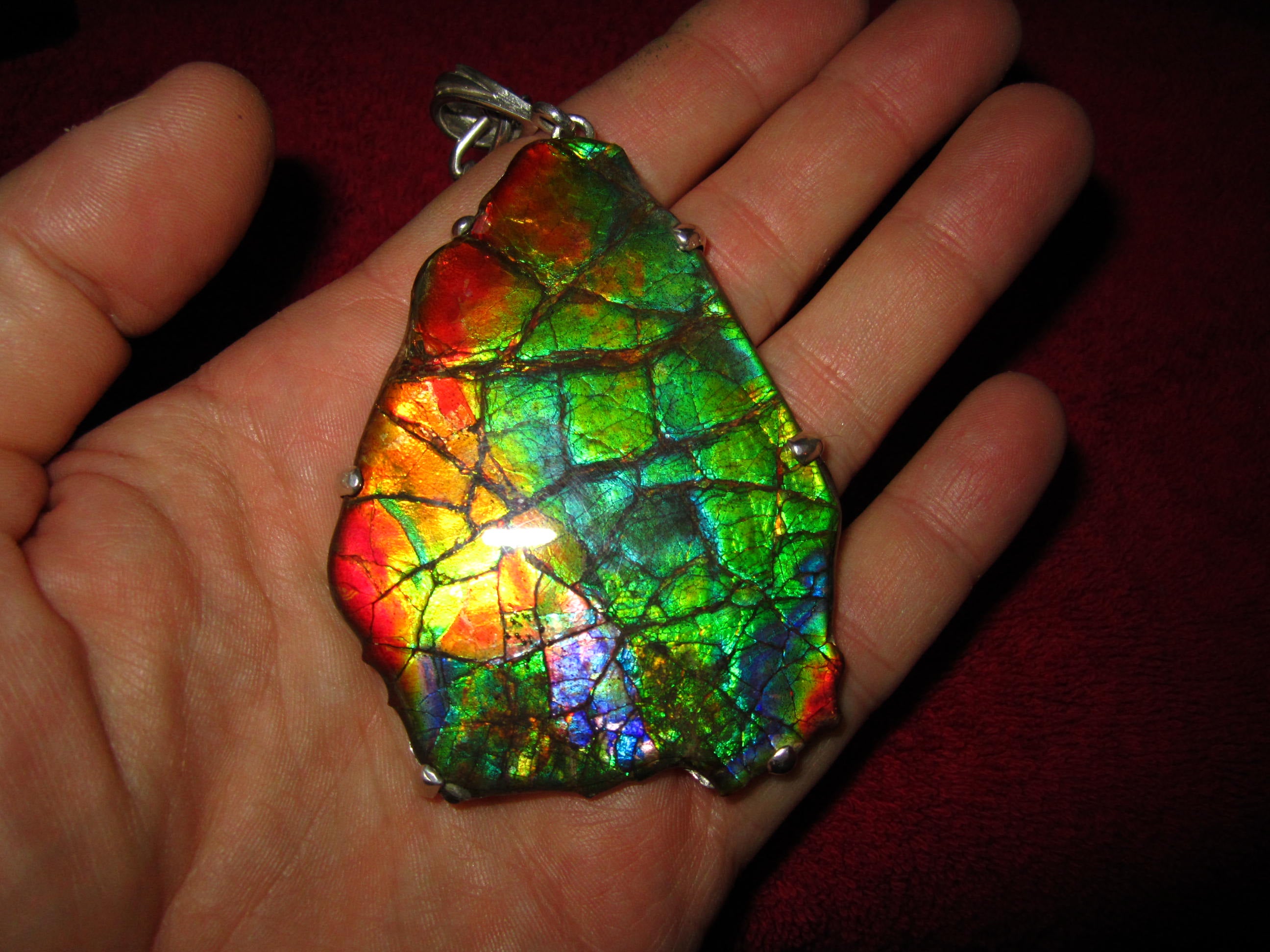 Large amonite pendant made for a friend. Mounting is silver with prngs to hold it in place