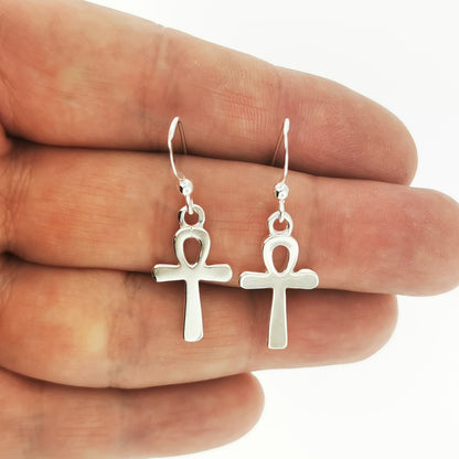 ankh charm earrings in sterling silver, silver ankh earrings, silver ankh charms, ankh earrings, ankh jewelry, ankh jewellery, silver ankh jewelry, silver ankh jewellery, ancient egyptian earrings, egyptian earrings, esoteric earrings, silver esoteric earrings, egyptian symbol earrings