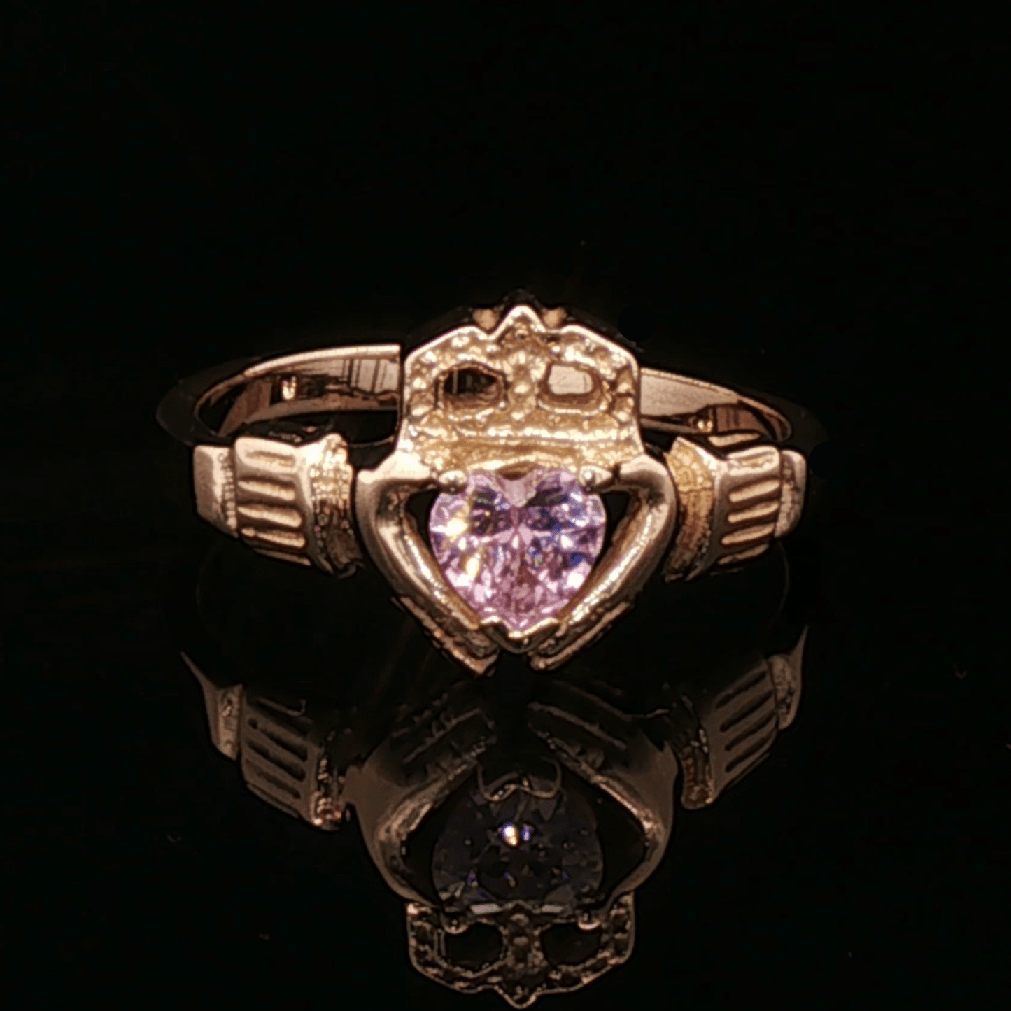 Personalized Claddagh Ring Birthstone Custom Irish Jewelry Celtic Design Antique Bronze Metal CZ Heart Stone Faceted Gemstone Perfect Birthday Gift Anniversary Present Heritage Celebration Handmade Quality Construction Traditional Symbol
