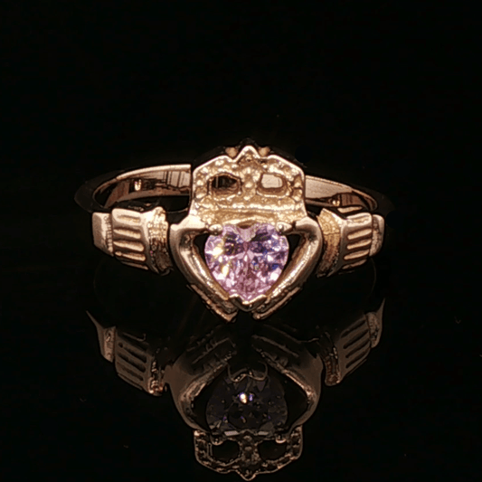 Personalized Claddagh Ring Birthstone Custom Irish Jewelry Celtic Design Antique Bronze Metal CZ Heart Stone Faceted Gemstone Perfect Birthday Gift Anniversary Present Heritage Celebration Handmade Quality Construction Traditional Symbol
