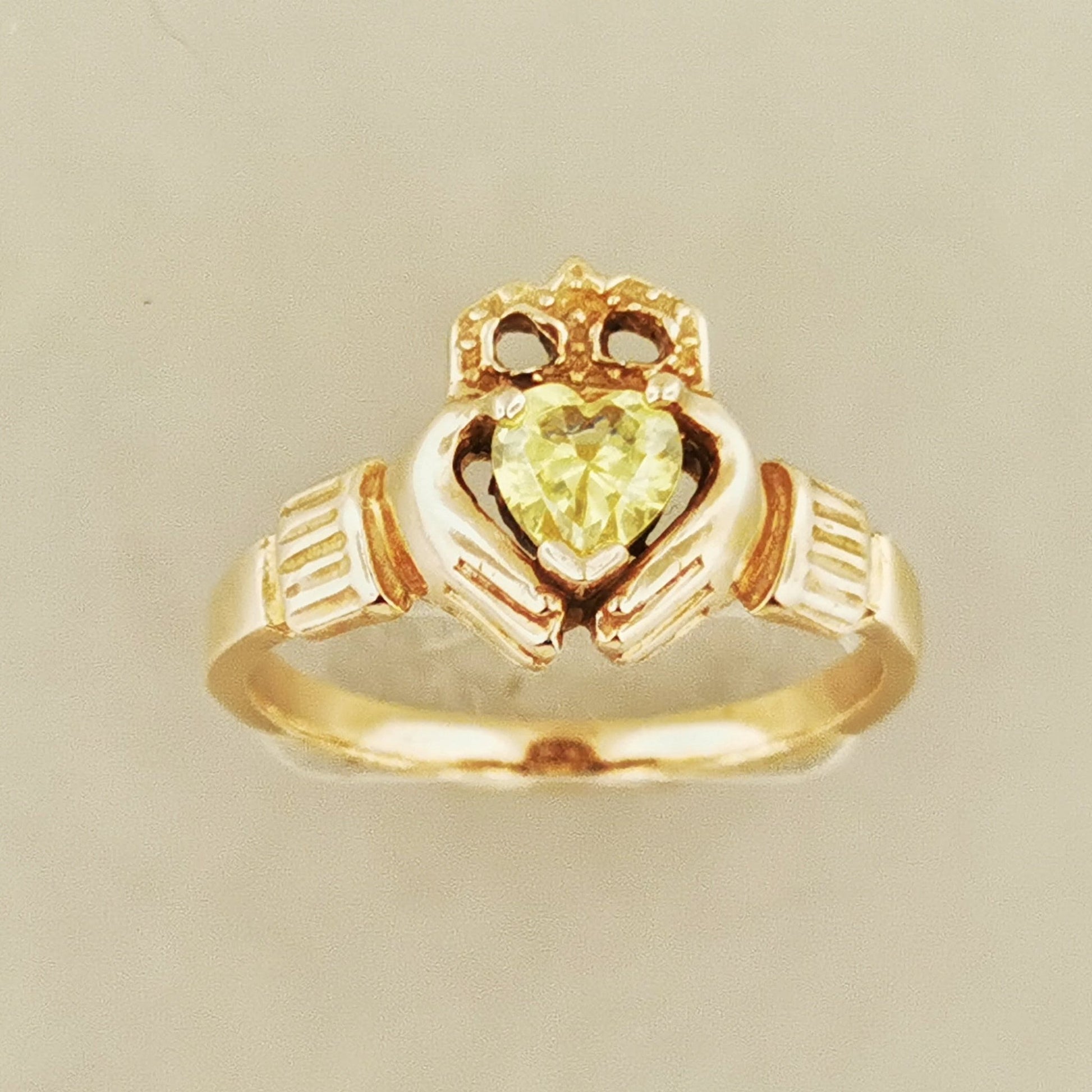 Antique Bronze Claddagh Ring with Gemstone Heart - Le Dragon Argenté