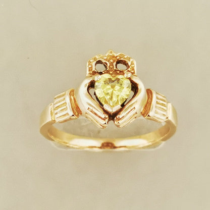 Antique Bronze Claddagh Ring with Gemstone Heart - Le Dragon Argenté