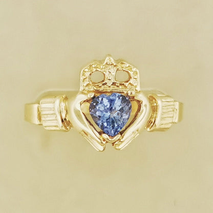 Antique Bronze Claddagh Ring with Gemstone Heart - Le Dragon Argenté
