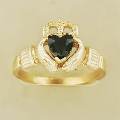 Antique Bronze Claddagh Ring with Birthstone Heart - Le Dragon Argenté