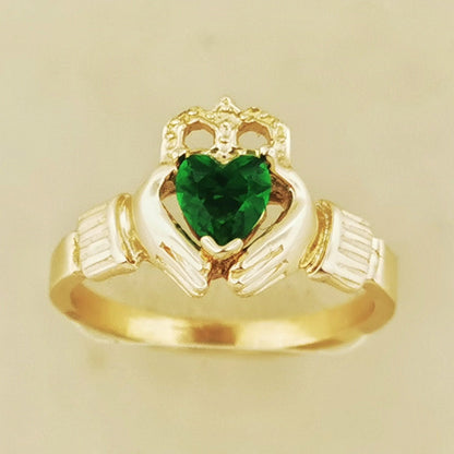Antique Bronze Claddagh Ring with Birthstone Heart - Le Dragon Argenté