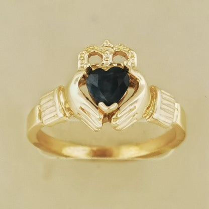 Antique Bronze Claddagh Ring with Gemstone Heart - Le Dragon Argenté