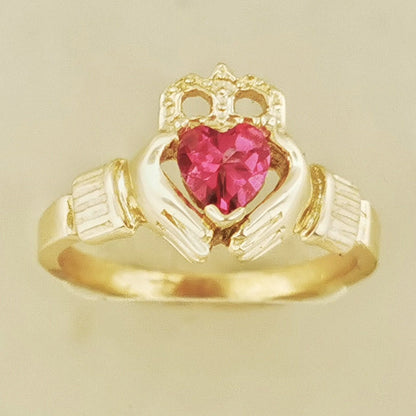 Antique Bronze Claddagh Ring with Gemstone Heart - Le Dragon Argenté