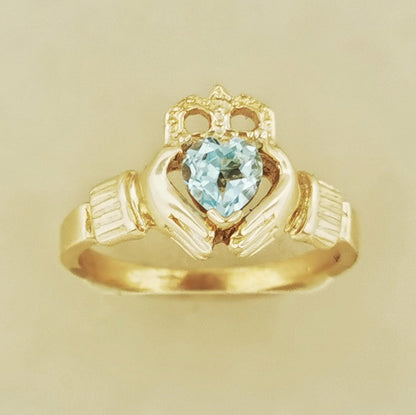 Antique Bronze Claddagh Ring with Gemstone Heart - Le Dragon Argenté