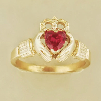 Antique Bronze Claddagh Ring with Gemstone Heart - Le Dragon Argenté
