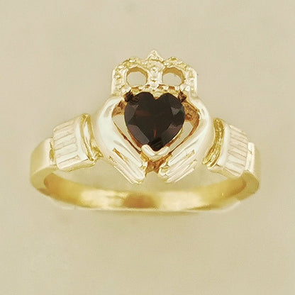 Antique Bronze Claddagh Ring with Gemstone Heart - Le Dragon Argenté